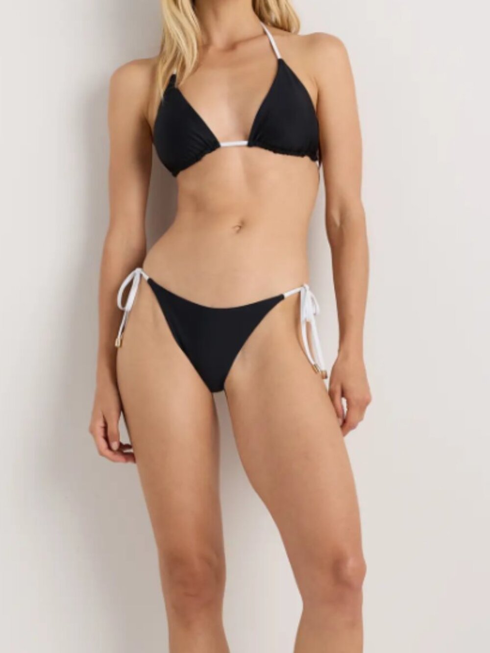 Quince Italian Adjustable Side-Tie Bikini Bottom in Black/White, Size M - NWT